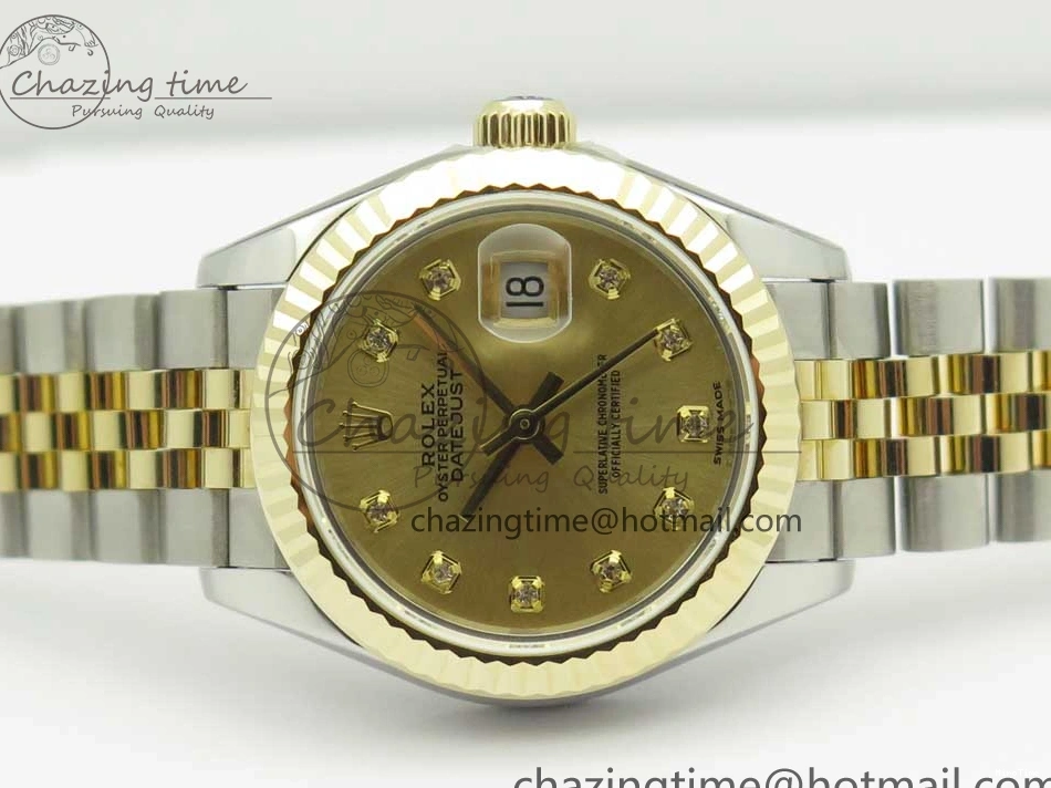 MiroTime 0311 Supportive DateJust 28mm Wrapped SS YG Best Edition Gold Dial Crystal Markers on Wrapped SS YG Bracelet ETA 3344